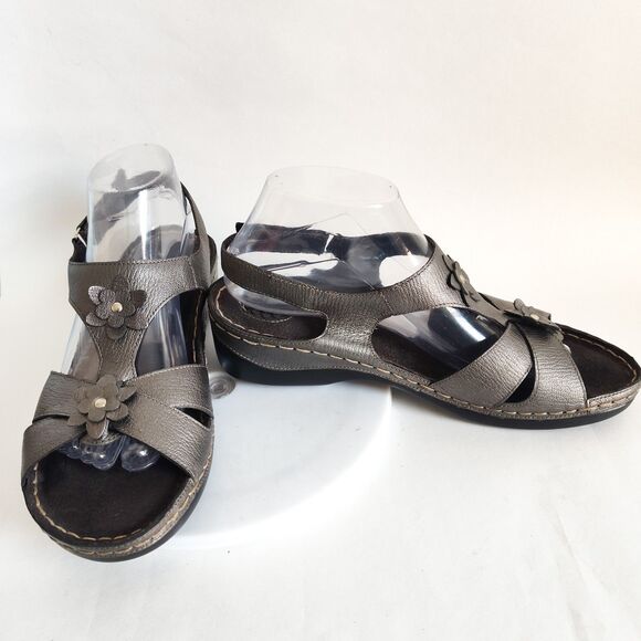 Born Boc Slingback Sandals Size 10 /42 Leather Open Toe Metallic Pewter Strappy - Picture 5 of 13